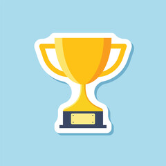 Trophy cup paper sticker icon in flat style. Award prize vector illustration on isolated background. Champion sports event sign business concept.