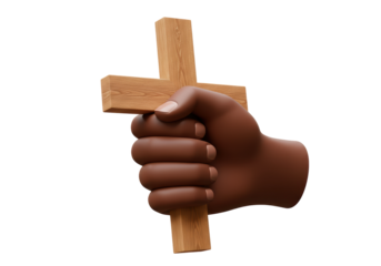 Isolated Hand Firmly Holding a Wooden Cross