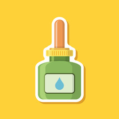 Obraz premium Pipette with oil drop paper sticker icon in flat style. Dropper bottle vector illustration on isolated background. Medical tube sign business concept.