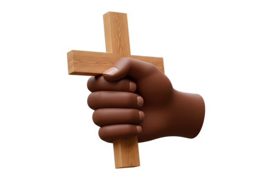 Isolated Hand Firmly Holding a Wooden Cross
