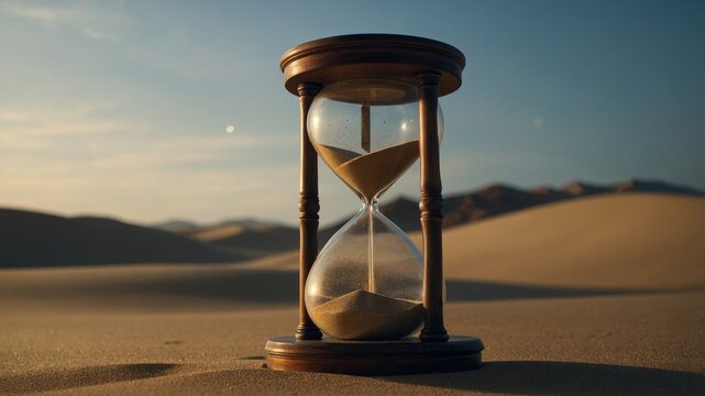 Hourglass where sand turns into stardust at the bottom, time dissolving purpose - Powered by Adobe