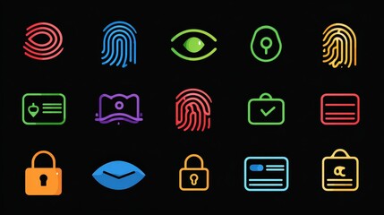 Collection of Colorful Icons Representing Security, Identity, and Digital Technology Concepts