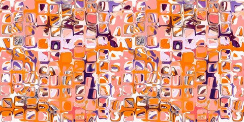 Abstract blotched random mosaic shape square seamless border pattern. Dense grungy mottled effect fabric texture design with tileable banner print. For speckled impressionism style ribbon trim edge.