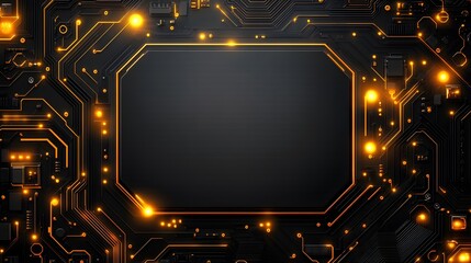 Glowing Circuit Board with Central Black Area and Orange Lights