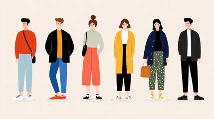 Diverse Group of Young Adults Showcasing Stylish Fashion Trends in Casual Outfits