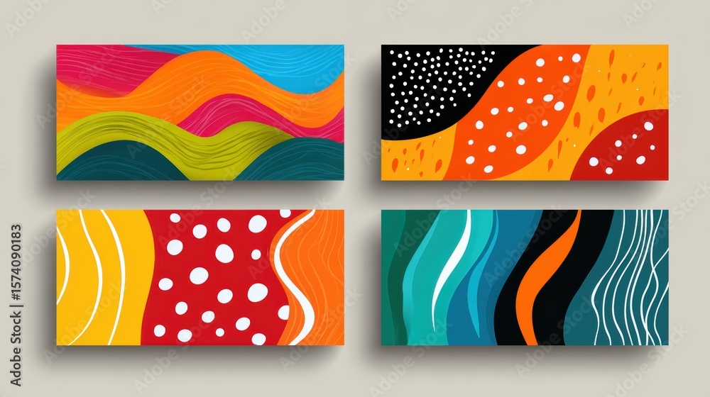 Wall mural vibrant abstract design featuring colorful waves and patterns in a contemporary art style