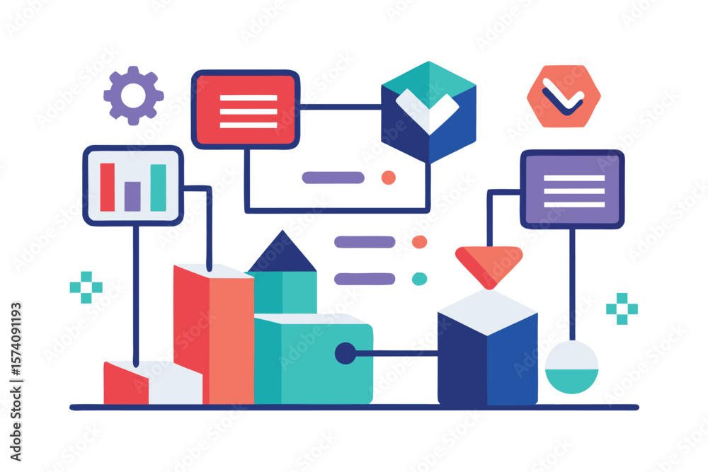 Aufkleber modern abstract illustration of a business or data processing flow chart with connected elements in 