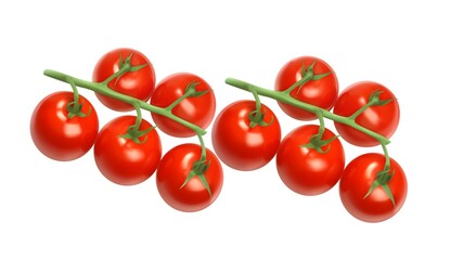 Fresh Red Cherry Tomato With Clipping Path Isolated on White Background. Organic Italian Cherry Tomatoes Isolated, Juicy, Delicious, Brunch, Garden, Closeup, Top View, Healthy Food, Diet, Vitamin 