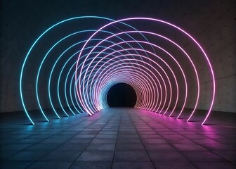 Futuristic neon tunnel with blue and pink lights high resolution photo