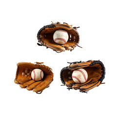 Old leather baseball glove on white background
