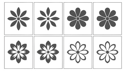 Collection of eight stylized floral graphic icons in a grid layout
