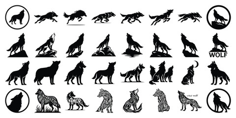 Fototapeta premium Wolf run, Howling wolf, Tribal Wolf, Abstract Wolf logo silhouette vector wild animal clipart