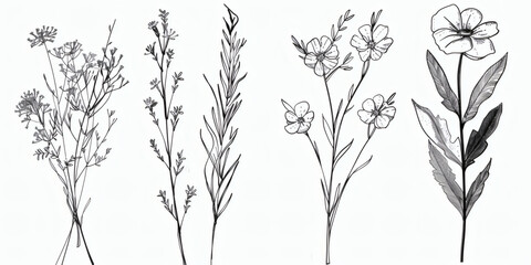 Botanical Line Art Flowers.