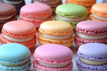 Obraz premium Colorful Assortment of French Macarons in Various Flavors for Culinary Delight