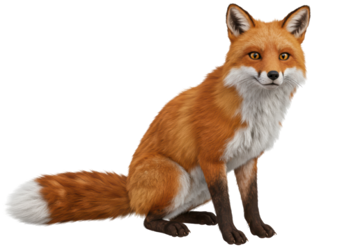 Isolated Red Fox Sitting Alert with Bushy Tail