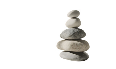 Stacked smooth stones in balanced cairn isolated on white or transparent png