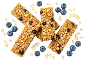 Isolated Granola Bars and Blueberries Healthy Snack