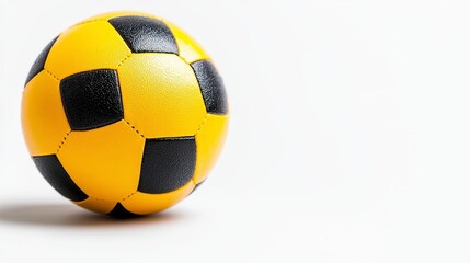 Yellow and black soccer ball on a white isolated background. A vibrant sphere of monochrome design perfect for graphic design projects needing a image of a classic sports