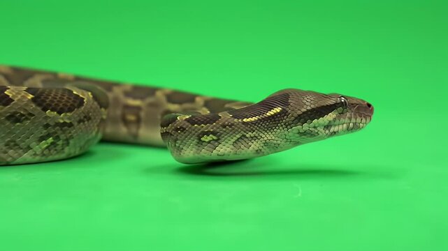 Burmese Python on Green Screen: Reptile Portrait