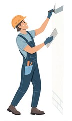Construction worker applying plaster to wall