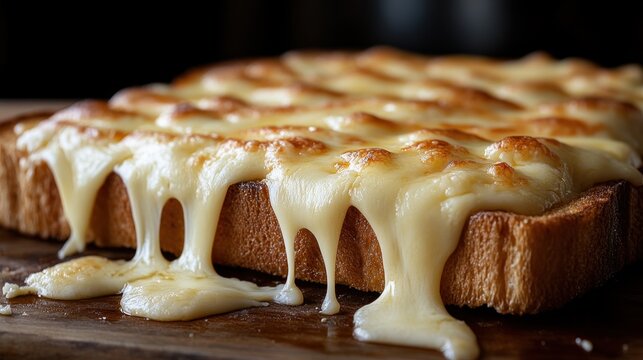 Cheese on a piece of bread with melted cheese food background banner