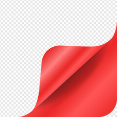 Vector mockup of red paper glossy, curled corner 