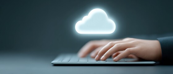 Cloud computing action digital workspace technology modern office close-up view data management and accessibility