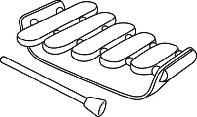 Vector illustration of a children's xylophone in a minimalist black outline style. 