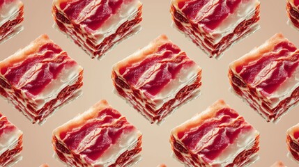 Obraz premium A fractal pattern of carcinogenic warning labels crafted from processed meat textures, forming an infinite loop.