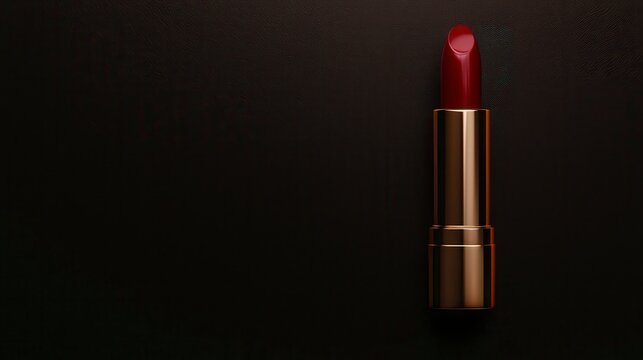 luxurious red lipstick in a golden tube. Opulent lip color housed within an elegant gold container a rich hue for a sophisticated woman.