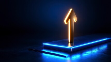 Growing blue graph with upward trend on dark background for financial insights. Ascending blue line chart visualizes economic progress against a somber backdrop offering valuable market