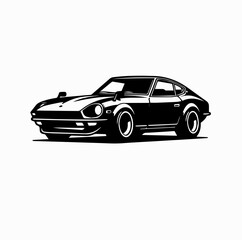 Obraz premium Vintage Japanese Sports Car Vector Logo – 1970s Inspired – Isolated on White Background
