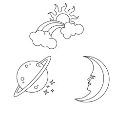 Set Sky object line design vector,sky object illustration,sky object set outline stock image,sky object line on white background ,sky object design for template, wallpaper and background 