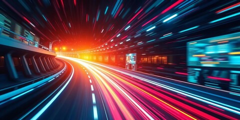 Abstract digital highway with glowing data streams speeding along,  technology, digital highway