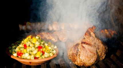 Smoky Grilled Meat and Vegetable Dish