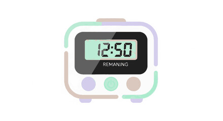 Fototapeta premium Flat design digital alarm clock icon showing the time 12:50 and the word 