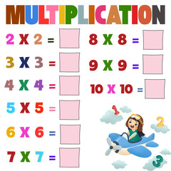 Multiplication Worksheet Fun Math Practice for Kids with Airplane Illustration