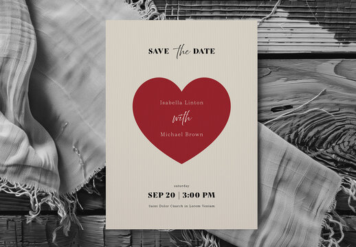 Save the Date Card With Red Heart And Bold Text Style