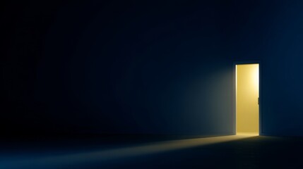 A glowing door opens into a dark room. Light spills from the doorway, creating a contrast. This image evokes mystery and possibility. Ideal for concepts of change and opportunity. AI