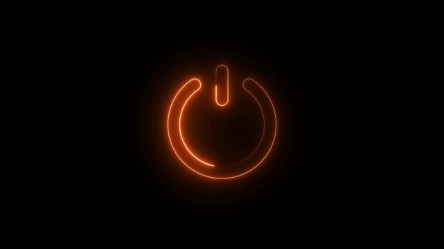 Glowing Neon power sign. Neon power button icon animation.Neon power reset button sign