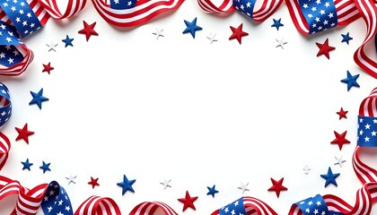 Stars and Stripes Frame: A festive patriotic frame composed of vibrant red, white, and blue elements, symbolizing the spirit of freedom, independence, and unity.