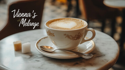 Traditional Viennese melange coffee on marble caf&eacute; table