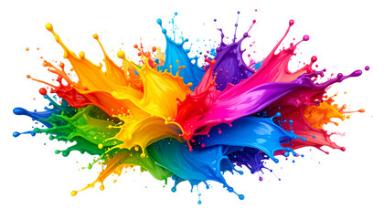 Abstract watercolor splashes create a bright and colorful background with artistic paint texture and rainbow pattern on a white background