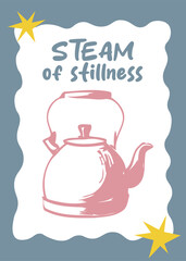 Steam of Stillness - A Calming Teapot Illustration with Wavy Frame