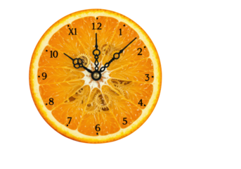 Isolated Orange Slice Clock with Roman Numerals
