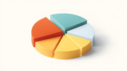 Obraz premium Colorful pie chart segmented into sections on a plain white background, sleek and modern, ideal for data visualization.