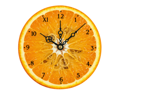 Isolated Orange Slice Clock with Roman Numerals