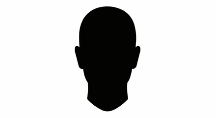 Silhouette of Human Head Front View Isolated on White Background