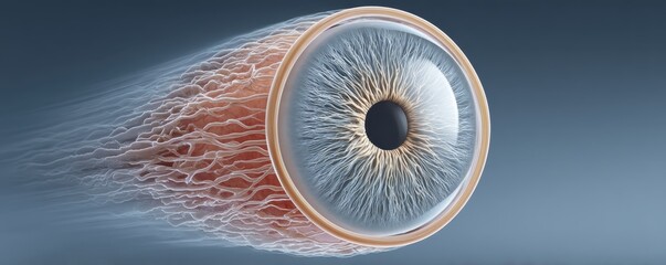 This image depicts a highly detailed, stylized representation of a human eye in motion
