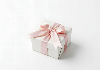 Obraz premium Elegant White Gift Box with Delicate Pink Ribbon A Perfect Present